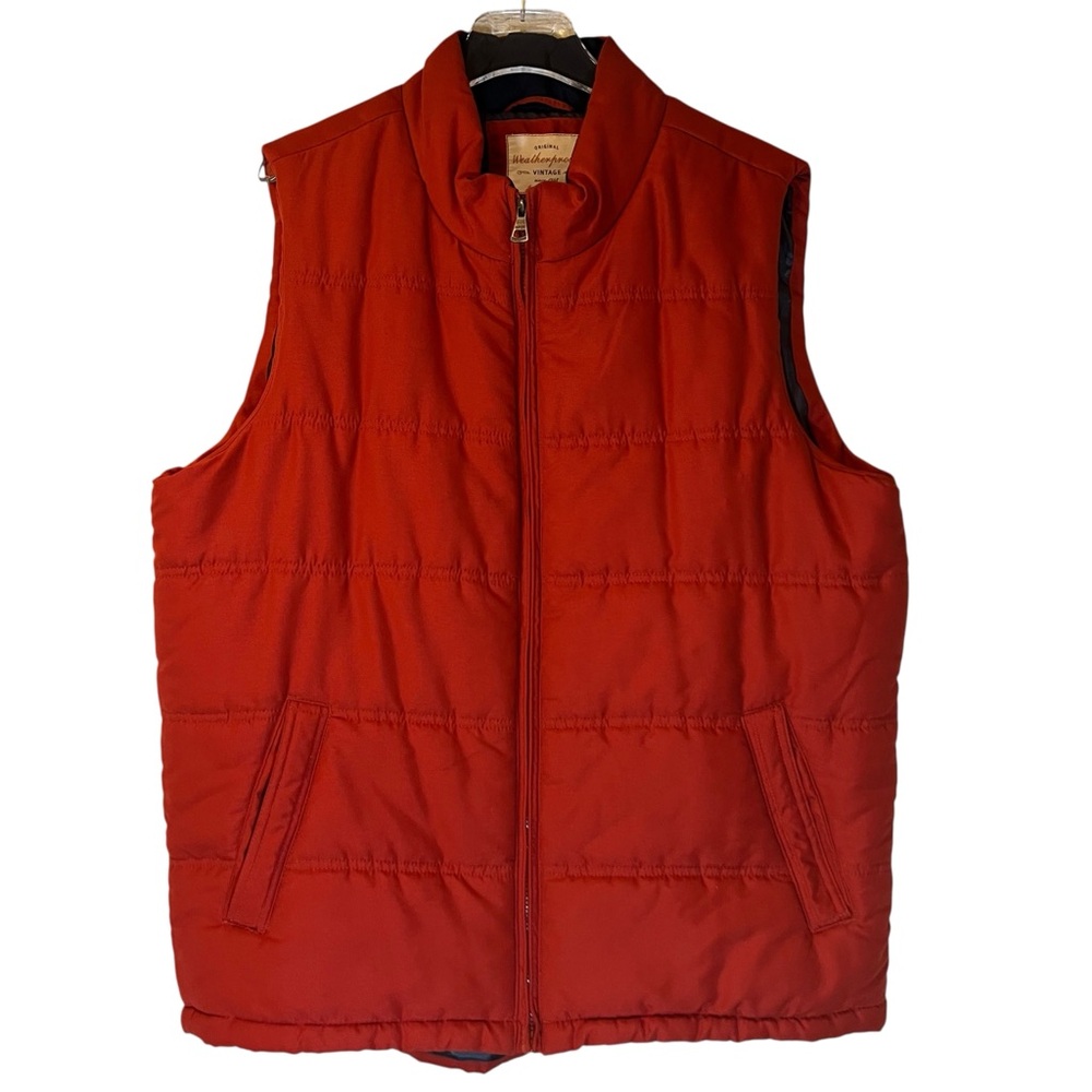 Weatherproof Vintage Quilted Puffer Vest Orange Zipper Stand Up Collar Men XL